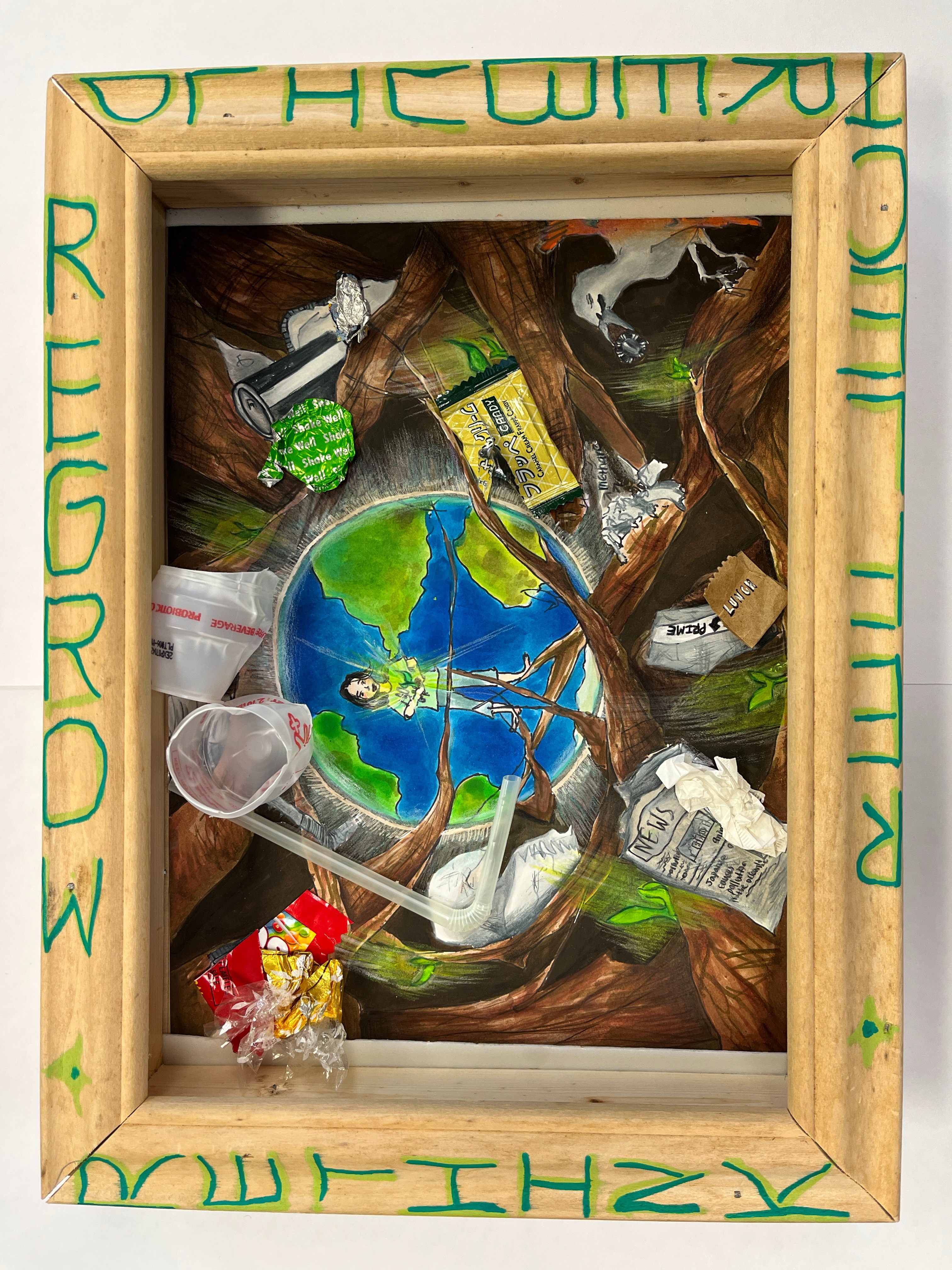 A framed art collage