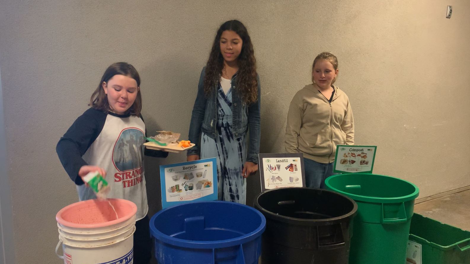 A still from a student video about recycling and composting
