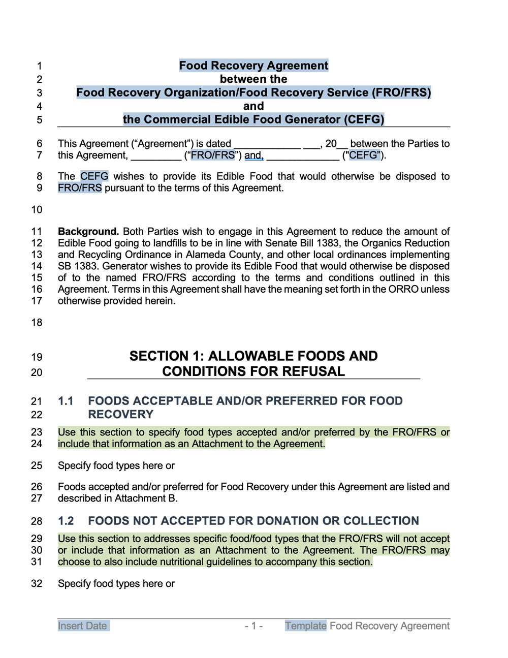 thumbnail of a food donation agreement template document
