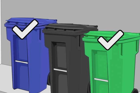 three curbside service bins
