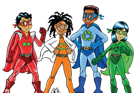 A group of waste-reduction action heroes and their sidekicks