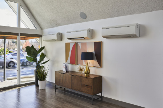 Three heatpumps inside commercial unit