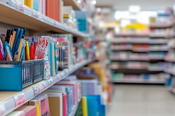 shelves at an office supply store