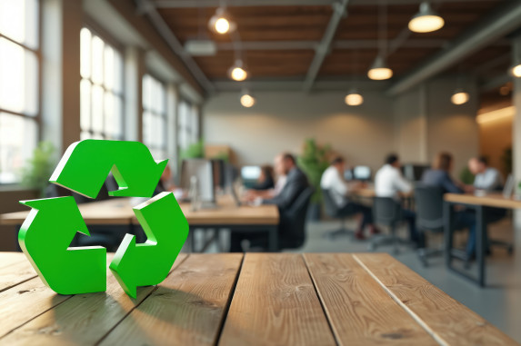 recycling symbol in an office space