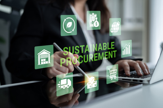 Sustainable purchasing stock image of person at computer 