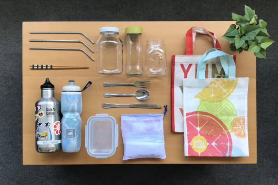 Reusable items laid out on the table