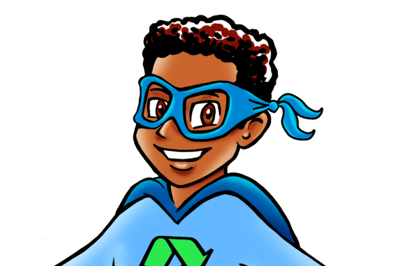 Action Hero The Recycler and their sidekick We-Can the aluminum can